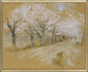 Spring Landscape - Robert Frederick Blum, Spring landscape, nd, pastel on sandpaper, 10 x 12 1_4 in (25.4 x 31.1cm), Met Museum, New York, NY, USA
