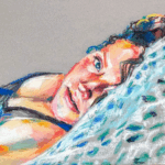 Kira Rudjen: Kira Ru-djen, Shanna With Dots, 2023, soft pastels on Canson Mi-Teintes, roughly 11 x 17 in.