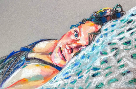 Kira Rudjen: Kira Ru-djen, Shanna With Dots, 2023, soft pastels on Canson Mi-Teintes, roughly 11 x 17 in.