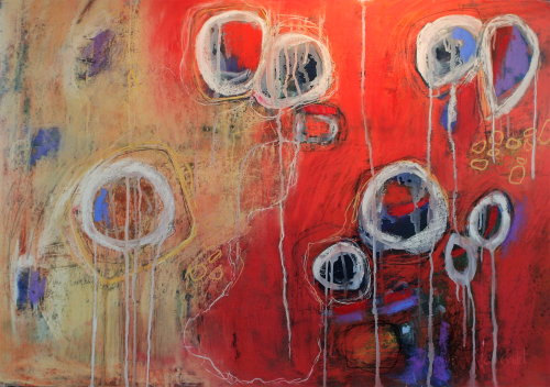 Cory Goulet: Cory Goulet, Big Red, 2018, Unison Colour, Diane Townsend, Sennelier, ink and gesso on Wallis paper, 27x36 in.