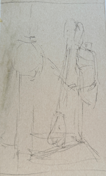 quick plein air painting: Kayak corner drawn up in charcoal on UART 400