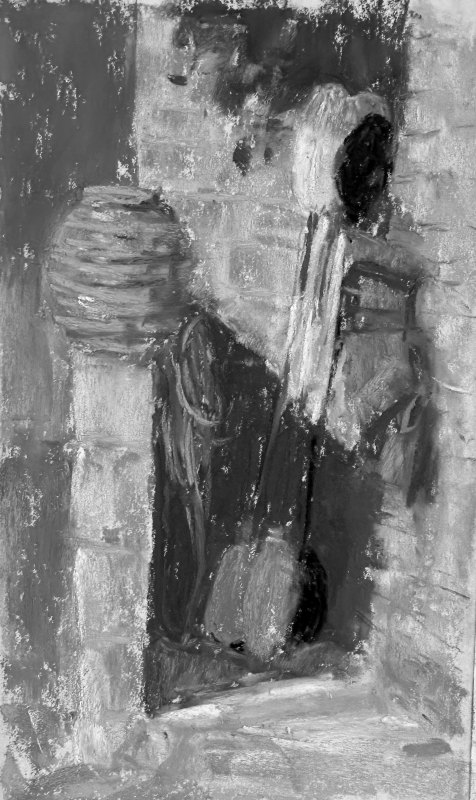 quick plein air painting: Kayak corner final in bxw