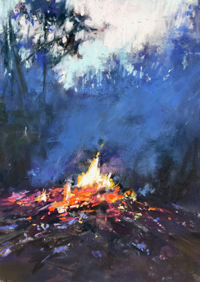 Beth Tockey William: Beth Tockey Williams, Clearing Day, 2020, pastel on UART paper, 7 x 5 in. Sold.