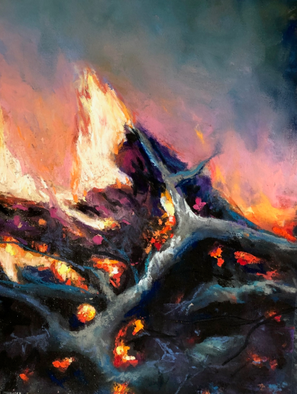 Beth Tockey William: Beth Tockey Williams, Embers, 2020, pastel on UART paper, 10 x 8 in. Sold.