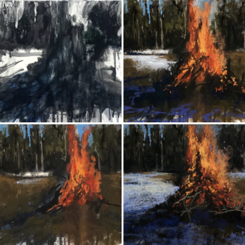 Beth Tockey William: Beth Tockey Williams, Inferno, underpainting detail, 2020