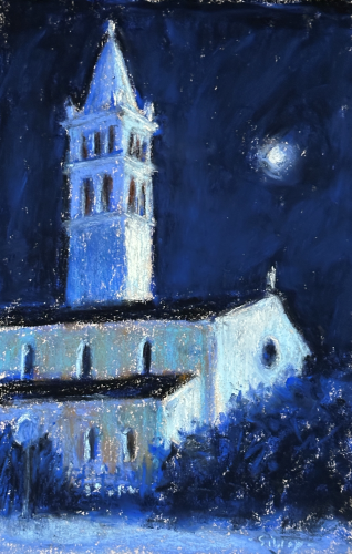 Gail Sibley, Istrian Full Moon, Unison Colour pastels on UART 240, 9 x 6 in.