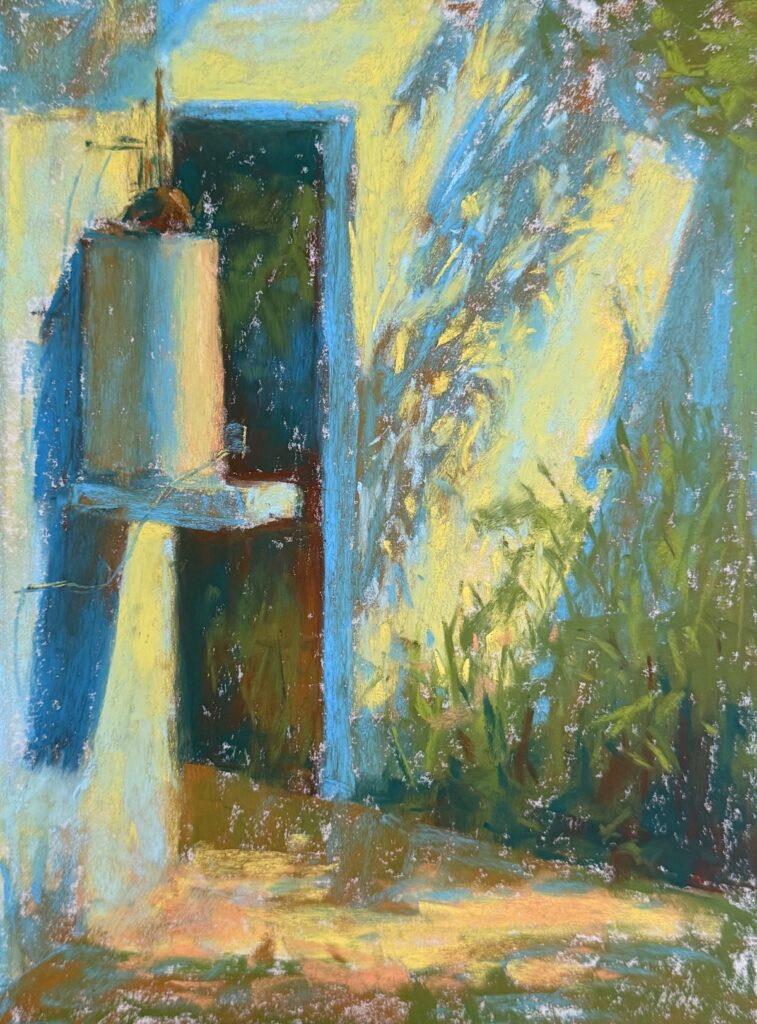 Gail Sibley, Cast Shadows (en plein air), pastels Unison Color sur UART 400, 12 x 9 po