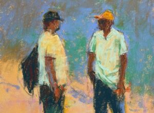 Gail Sibley, Beach Conversation, Sennelier pastels on Pastelmat, 9 1:/2 x 7 in-detail