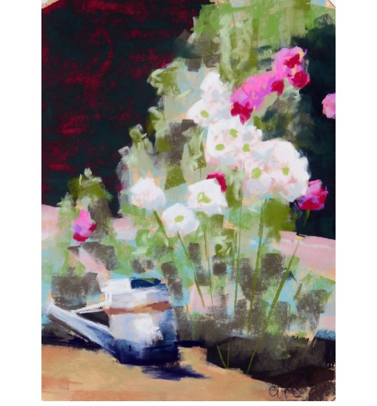 Hollyhocks and Watering Can by Carl