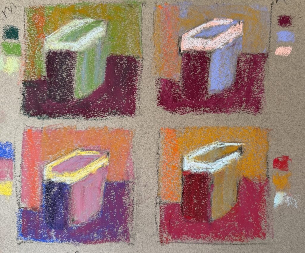 Colour study exercise of a waste paper basket copy