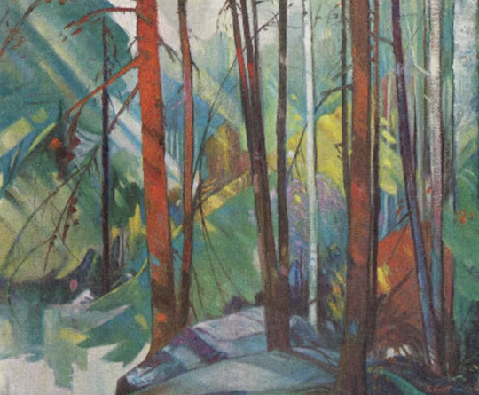 artistic talent- Newton Brett, Northern Forest Scene, c.1950-1969, oil, size unknown