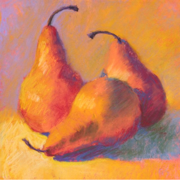 don’t know what to paint: Gail Sibley, “Three Pears,” pastel on paper, 5.5 x 5.5 in
