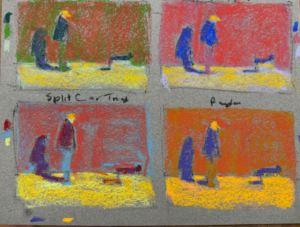 creative constraints in painting: two layers of colours - all diffrerent