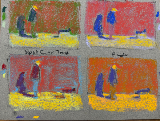 creative constraints in painting: two layers of colours - all diffrerent